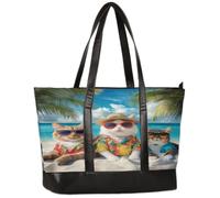 Ethebre Cool Cats Summer Beach Borsa per computer da donna, in tela, per computer portatile da 15,6 pollici, con manico in pelle, grande capacità, borsa da lavoro a tracolla, per ufficio, lavoro