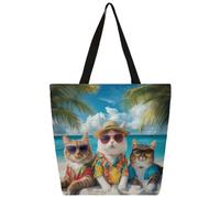 Ethebre Cool Cats Summer Beach Tote Bag per le donne Borsa a tracolla riutilizzabile con tasca interna con cerniera carina stampata casual quotidiano lavoro viaggi shopping shopping Tote regalo