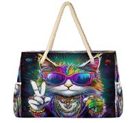 Ethebre Cool Mardi Gras Cat grande borsa da spiaggia da donna impermeabile a prova di sabbia borsa da spiaggia con cerniera tasche multiple da viaggio borsa da piscina per vacanze palestra shopping 52