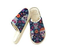 Ethebre Day of the Dead Sugar Skull House Pantofole per donne e uomini, accoglienti e calde, in peluche, scarpe da casa chiuse, in memory foam, pantofole invernali per camera da letto, con suola