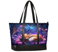 Ethebre Forest Rose Fox - Borsa per computer da donna, in tela, con manico in pelle, grande capacità, per ufficio, lavoro, viaggi, scuola