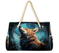 Ethebre Fox Starry Sky Forest, grande borsa da spiaggia da donna, impermeabile, a prova di sabbia, con cerniera, tasche multiple, viaggi, piscina, vacanze, palestra, shopping, 52 x 18,5 x 38 cm