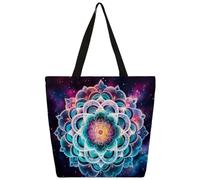Ethebre Galaxy Space Boho Mandala Tote Bag per le donne Borsa a tracolla riutilizzabile con tasca interna con cerniera carino stampato casual quotidiano lavoro viaggi shopping shopping Tote regalo