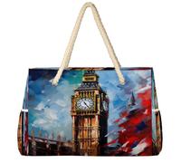 Ethebre Grande borsa da spiaggia con pittura a olio Big Ben da donna, impermeabile, a prova di sabbia, con cerniera, tasche multiple, da viaggio, piscina, per vacanze, palestra, shopping, 52 x 18,5 x