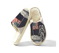 Ethebre Moon Astronauta American Flag House Pantofole per donne e uomini, accoglienti e calde, in peluche, scarpe da casa chiuse, in memory foam, pantofole invernali per camera da letto, con suola