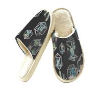 Ethebre Pantofole a forma di cactus con terrari ad acquerello, per donne e uomini, accoglienti e calde, in peluche, scarpe da casa con punta chiusa in memory foam, pantofole invernali per camera da