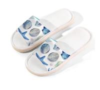 Ethebre Pantofole a punta aperta con conchiglie acquerellate e stelle marine, sandali per la casa in lino traspirante con suola antiscivolo in EVA per l'estate, comode scarpe da interno per spa e