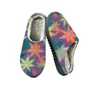 Ethebre Pantofole colorate con foglie di cannabis per donne e uomini | Caldo peluche Indoor pantofole punta chiusa antiscivolo TPR suola accogliente inverno casa camera da letto pantofole