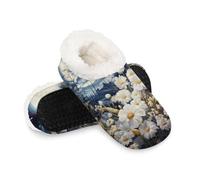 Ethebre Pantofole con fiori di luna e pittura artistica, per donne e uomini, per casa, ufficio, viaggi, hotel, regali (taglia M)