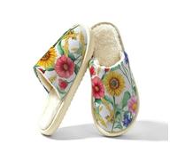 Ethebre Pantofole da casa con girasoli, papaveri e fiordalisi, per donne, uomini, accoglienti e calde, in peluche, scarpe da casa chiuse, in memory foam, pantofole invernali per camera da letto, con