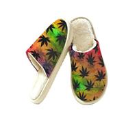 Ethebre Pantofole da casa con motivo a foglie di cannabis, per donne e uomini, accoglienti e calde, in peluche, scarpe da casa chiuse, in memory foam, pantofole invernali per camera da letto, con