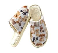 Ethebre Pantofole da casa con motivo cucciolo di animale carino per donne e uomini, comode e calde scarpe da casa in peluche a punta chiusa in memory foam pantofole invernali per camera da letto con