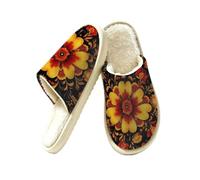 Ethebre Pantofole da casa con motivo floreale russo per donne e uomini, accoglienti e calde, in peluche, scarpe da casa con punta chiusa in memory foam, pantofole invernali per camera da letto con