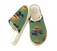 Ethebre Pantofole da casa con motivo Monster Trucks Fire per donne e uomini, comode e calde scarpe da casa in peluche a punta chiusa in memory foam pantofole invernali per camera da letto con suola