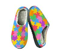 Ethebre Pantofole da casa con motivo puzzle per la consapevolezza dell'autismo, per donne e uomini | Caldo peluche Indoor pantofole punta chiusa antiscivolo TPR suola accogliente inverno casa camera da letto pantofole