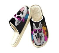 Ethebre Pantofole da casa divertenti con cane da pastore tedesco, comode e calde, in peluche, con punta chiusa, in memory foam, pantofole invernali per camera da letto, con suola antiscivolo in EVA