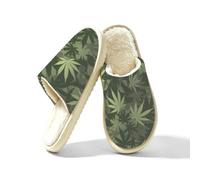 Ethebre Pantofole da casa mimetiche con foglie di cannabis per donne e uomini, comode e calde scarpe da casa in peluche a punta chiusa in memory foam pantofole invernali per camera da letto con suola