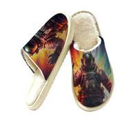 Ethebre Pantofole da casa vintage con astronauta spaziale per donne e uomini, accoglienti e calde, in peluche, scarpe da casa chiuse, in memory foam, pantofole invernali per camera da letto, con suola
