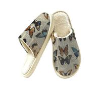 Ethebre Pantofole da casa vintage con farfalle e giornali, per donne e uomini, comode e calde, in peluche, scarpe da casa chiuse, in memory foam, pantofole invernali per camera da letto con suola