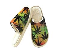 Ethebre Pantofole da casa vintage con foglie di cannabis per donne e uomini, comode e calde scarpe da casa in peluche a punta chiusa in memory foam pantofole invernali per camera da letto con suola