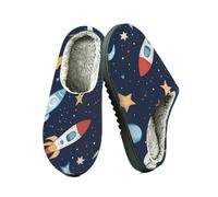 Ethebre Pantofole da donna e uomo a forma di astronavi con cartoni animati e stelle, Cartone animato astronavi stelle universo, 42.5/43 EU