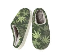 Ethebre Pantofole mimetiche con foglie di cannabis | Pantofole calde e sfocate per interni, punta chiusa suola antiscivolo in TPR, scarpe da camera da letto per donne e uomini