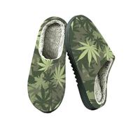 Ethebre Pantofole mimetiche con foglie di cannabis, per donne e uomini | Caldo peluche Indoor pantofole punta chiusa antiscivolo TPR suola accogliente inverno casa camera da letto pantofole