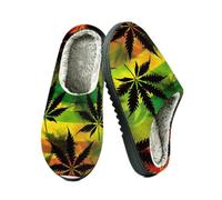 Ethebre Pantofole rasta con foglie di cannabis, per donne e uomini, Modello di foglie di cannabis rasta, 38.5/39.5 EU