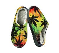 Ethebre Pantofole vintage con foglie di cannabis per donne e uomini | Caldo peluche Indoor pantofole punta chiusa antiscivolo TPR suola accogliente inverno casa camera da letto pantofole