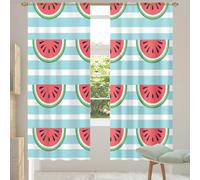 Ethebre Tende trasparenti a righe con anguria e frutta, lunghezza 198,12 cm, set di 2 pannelli, in voile, filtranti la luce, con tasca per asta, tende per la privacy, per soggiorno, camera da letto