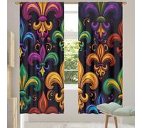 Ethebre Tende trasparenti colorate Mardi Gras Fleur De Lis lunghe 213,36 cm, set di 2 pannelli, in voile, filtranti la luce, con tasca per asta, tende per la privacy, per soggiorno, camera da letto