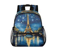 Ethebre Zaino per bambini con cielo stellato Parigi Torre Eiffel per ragazzi e ragazze, zaino per la scuola materna impermeabile leggero con cinghia toracica, piccola borsa per libri da viaggio zaino