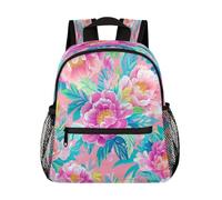 Ethebre Zaino per bambini con fiori di peonia colorati per ragazzi e ragazze, impermeabile e leggero, con cinghia toracica, piccola borsa da viaggio per libri prescolare zaino per scuola materna