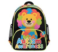 Ethebre Zaino per bambini con leone colorato per la consapevolezza dell'autismo, per ragazze e ragazzi, leggero, resistente all'acqua, zaino per la scuola prescolare con cinturino sul petto, piccola