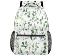 Ethebre Zaino per bambini con motivo a foglia verde acquerello, leggero, per scuola, grande capacità, zaino per computer portatile, resistente all'acqua, borsa a tracolla per ragazzi e ragazze