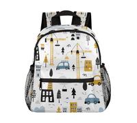 Ethebre Zaino per bambini con motivo città con auto dei cartoni animati, impermeabile, leggero, con cinghia toracica, piccola borsa da viaggio per libri prescolare zaino per scuola materna