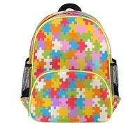 Ethebre Zaino per bambini con motivo puzzle autismo, per ragazze e ragazzi, leggero, resistente all'acqua, zaino per la scuola prescolare con cinturino sul petto, piccola borsa per libri per bambini