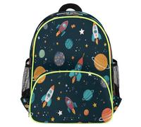 Ethebre Zaino per bambini con motivo razzo spaziale e pianeta, leggero, resistente all'acqua, con cinturino per il petto, piccola borsa per libri per bambini all'asilo elementare