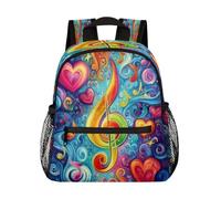 Ethebre Zaino per bambini con note musicali colorate a forma di cuore, per ragazzi e ragazze, impermeabile e leggero, con cinghia toracica, piccola borsa per libri da viaggio, zaino per scuola materna
