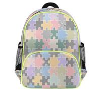 Ethebre Zaino per bambini con stampa puzzle autismo, per ragazze e ragazzi, leggero, resistente all'acqua, zaino per la scuola prescolare con cinturino sul petto, piccola borsa per libri per bambini