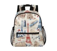 Ethebre Zaino vintage per bambini con Torre Eiffel di Parigi, per ragazzi e ragazze, zaino per la scuola materna leggero e impermeabile con cinghia toracica, piccola borsa per libri da viaggio zaino