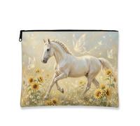 Ethereal, borsa per il trucco con cavallo magico, borsa da viaggio per cosmetici floreale con girasole per donne, organizer portatile in tela con cerniera, borsa da toilette primaverile per la cura