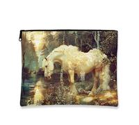 Ethereal - Trousse da viaggio per cosmetici, motivo cavallo bianco, da donna, piccola borsa portatile in tela con cerniera, idea regalo per articoli da toeletta, bianco, 7x9 Inch, Cavallo