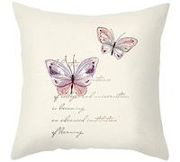 Ethereval Lino Federe Cuscini Fantasia Federa E Cuscino Divano 4Pcs, Farfalle con L'Inglese Federe Cuscini Copricuscino Letto Cotone Beige Federe Premiumtouch 45x45cm