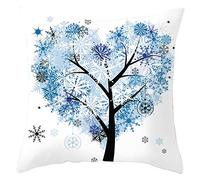 Ethereval Lino Federe per Cuscini Roulotte Cuscino Letto Matrimoniale 4Pcs, Cuore Fiore Albero Fiocco di Neve Copricuscini Divano Fodera da Viaggio Bianco Blu 45x45cm