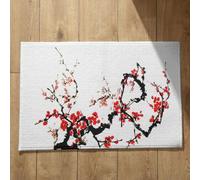Ethereval Zerbino Casa Tappeto da Bagno Simpatico Fiore Di Inchiostro In Stile Cinese, Nero E Rosso Zerbino Ingresso Interno Personalizzato Tappeto Fuori Porta 50x80cm