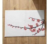 Ethereval Zerbino Interno Tappeto Antiscivolo Ufficio Fiore Di Inchiostro Stile Cinese, Nero Rosso Ingresso Esterno Personalizzato Doccia Tappetini da Bagno Assorbenti 50x80cm