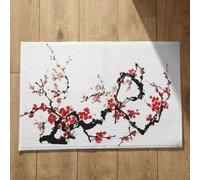 Ethereval Zerbino Office Tappeto da Bagno Lavabile Fiore Di Inchiostro Stile Cinese, Nero Rosso Ingresso Esterno Piccolo Zerbini Per Su Misura Zerbini Antiscivolo 50x80cm