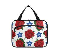 EtherSpher 4 ° luglio Giorno dell'indipendenza fiori rosa rossa appeso borse da viaggio con gancio, designer borsa medicina portatile per gli uomini viaggio bolso para maquillaje L, 4 Luglio Giorno