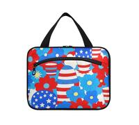 EtherSpher 4 ° luglio Giorno dell'Indipendenza Fiori rossi e blu appeso borsa da viaggio da toilette per le donne con gancio, borsa compatta di design per viaggiatore toilette estuche para guardar